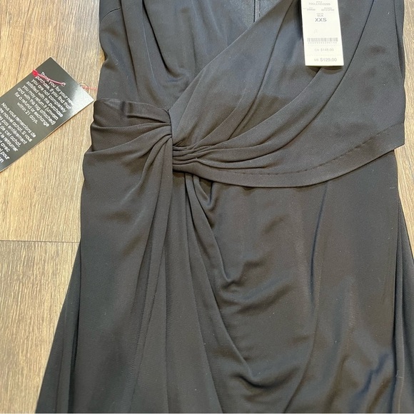 NWT BeBe Vibrant Asymmetrical Draped Dd black Dress. V neckline Size XXS - Picture 6 of 16